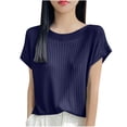 thumbnail image 1 of Timegard Hauts pour Femmes Manches Courtes Décontracté Ample Confortable Tricoté Couleur Unie Col Rond Tee Respirant, 1 of 4