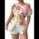 thumbnail image 1 of Blusa de Verano con Estampado Floral Fruncido y Hombros Descubiertos para Mujer. Rojo XL, 1 of 10