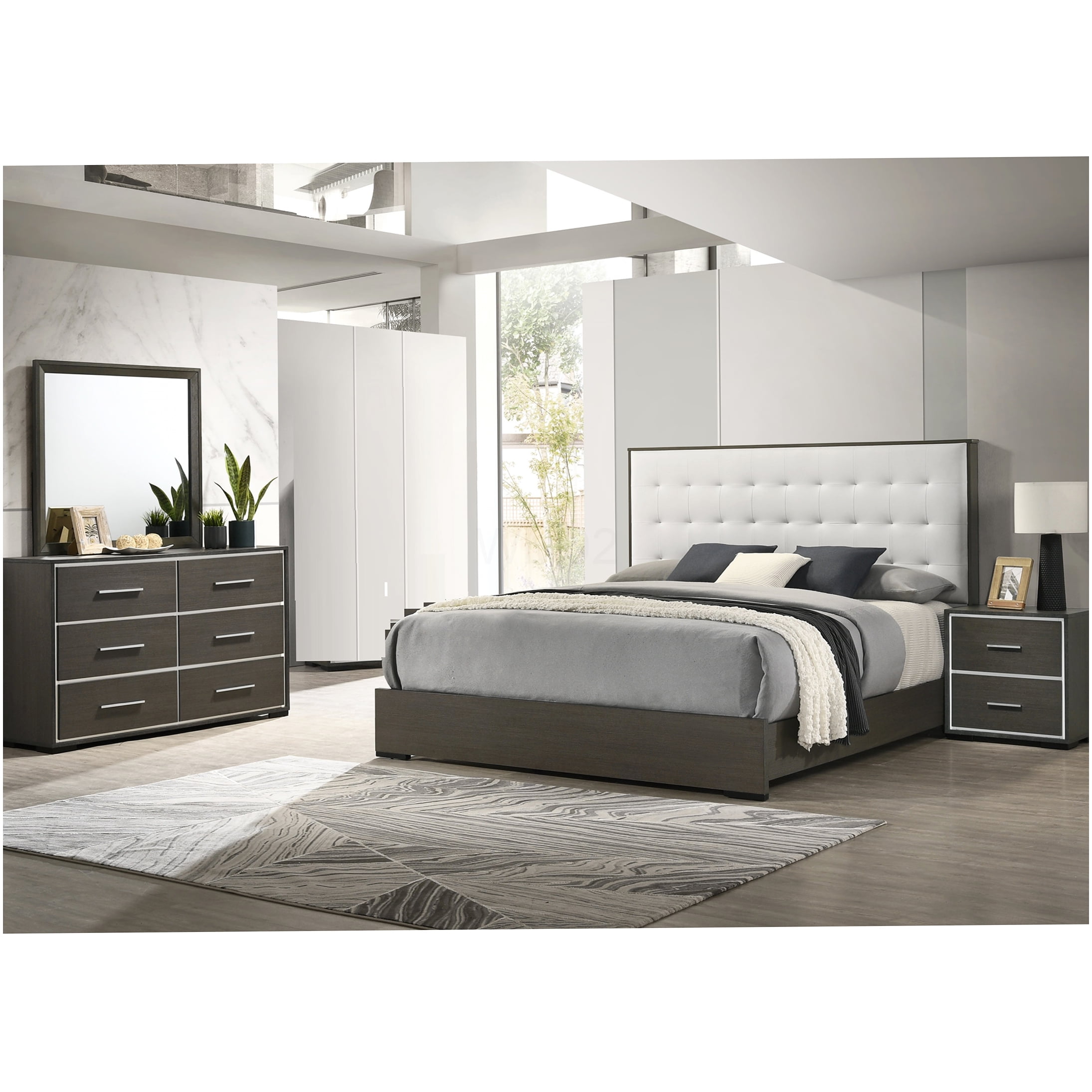 Queen Upholstered Bed Frame with Button Tufted Headboard, Modern Low Profile Platform Bed, Strong Slat Support, Easy Assembly, Gray Beige Wood Bedroom Furniture