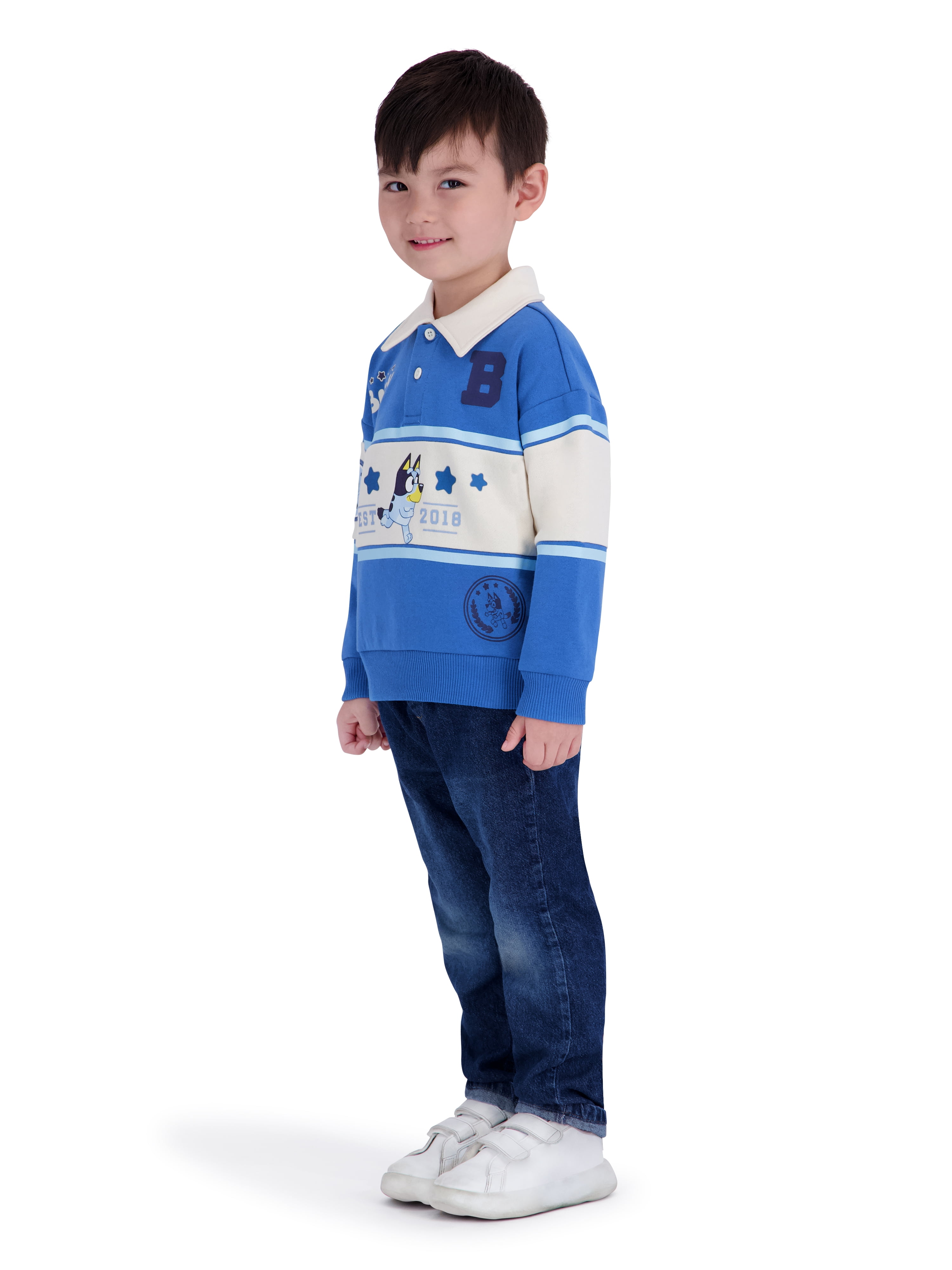Bluey Toddler Boy Long Sleeve Rugby Shirt, Sizes 12M-5T