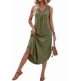 thumbnail image 3 of Women'S Summer Casual Loose Sundress Long Dress Sleeveless V Neck Split Tshirt Maxi Dresses Green XXL, 3 of 9