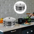 thumbnail image 3 of CIMAXIC 28cm Stainless Steel Three-Layer Soup Steamed Dual-Purpose Steamer Multi-Function Steamed Pot Cookware Pot Cooking Gifts(Silver),11.02"X11.02"X6.3", 3 of 5