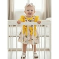 thumbnail image 3 of BemeyourBBs Newborn Baby Girls Summer Clothes Cute 3Pcs Infant Baby Girl Bee Outfits Short Sleeve Romper Bee Print Overall Dress Headband Set, 3 of 9