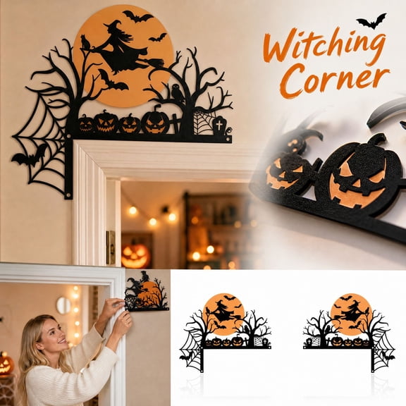 Black Cat Halloween Door Decorations, Indoor Halloween Table Decorations for Witch Bat Web Decor, Gothic Fall Party Decor Hanging Ornaments 10X9.5X6 Inches