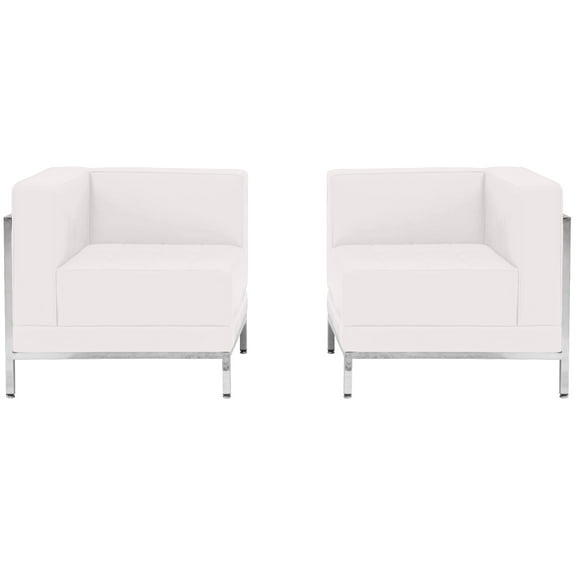 Emma   Oliver White LeatherSoft 2 Piece Corner Chair Set