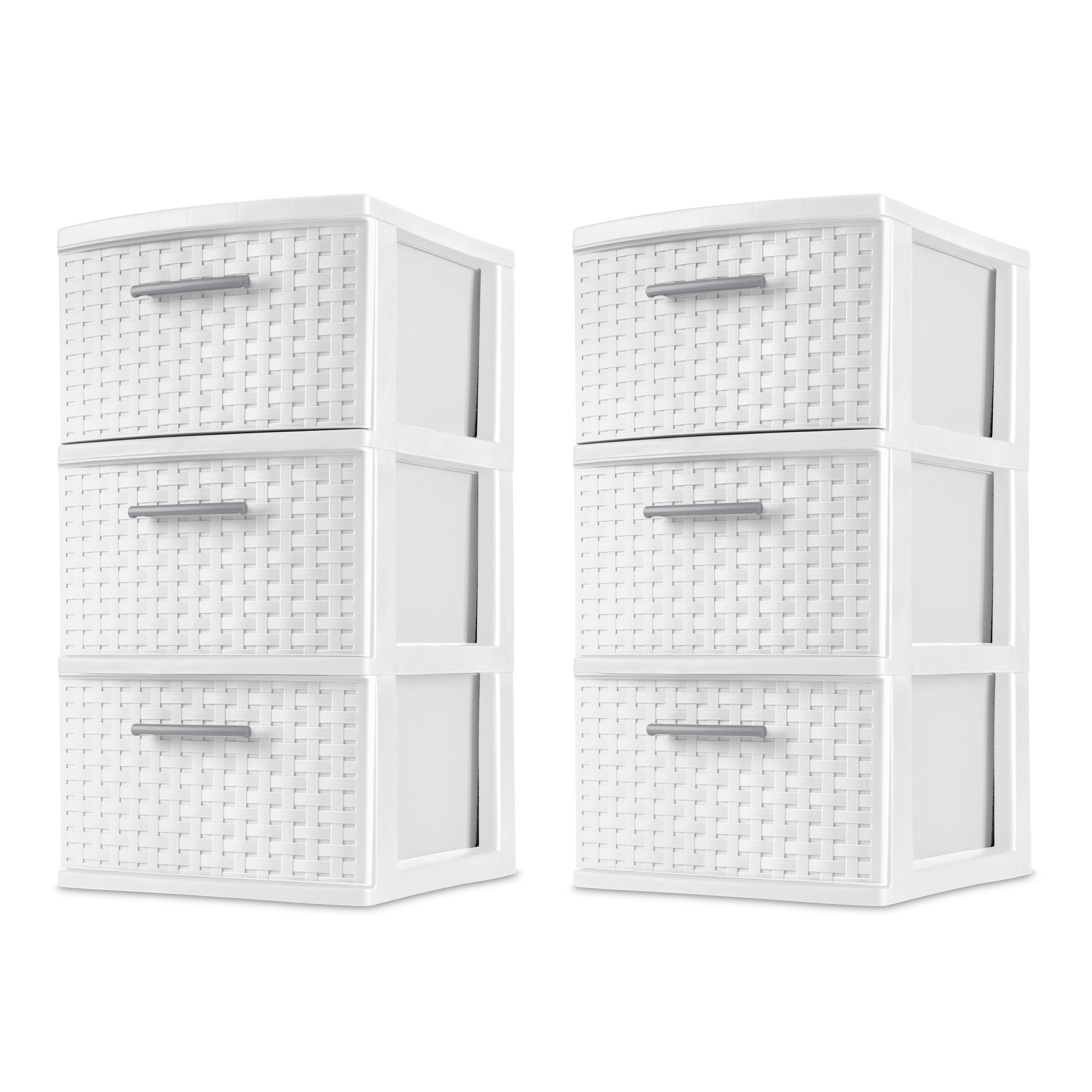 Sterilite 3-Drawer Wide Weave Tower Cart Plastic Storage Organizer Cabinet Box 