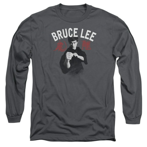 Bruce Lee Ready Long Sleeve T-Shirt Adult 18/1 Charcoal