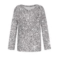 thumbnail image 4 of Silver Women's Long Sleeve T-shirt, Women'S Fashionable V Neck Glitter Gradient Printed V Neck Top T Shirt XXL, 4 of 5