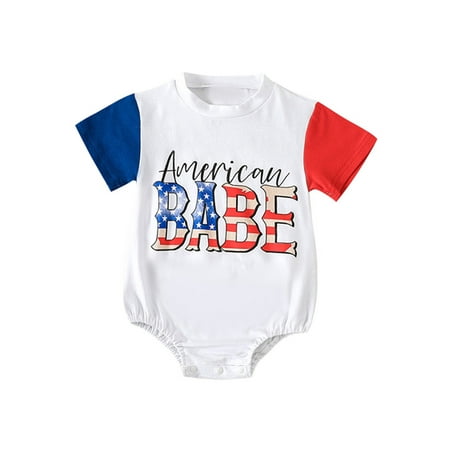 

Inevnen Independence Day Infant Romper Baby Boys Girls Letter Print Short Sleeve Jumpsuits Summer Bodysuits