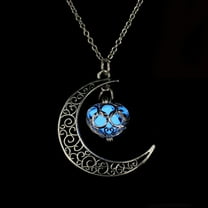 Guodhu Luminous Crescent Moon and Heart Necklace Glow in The Dark Silver Plated - Glowing Blue Moon Charm - Magical Fantasy Fairy Glowing Necklace Jewelry