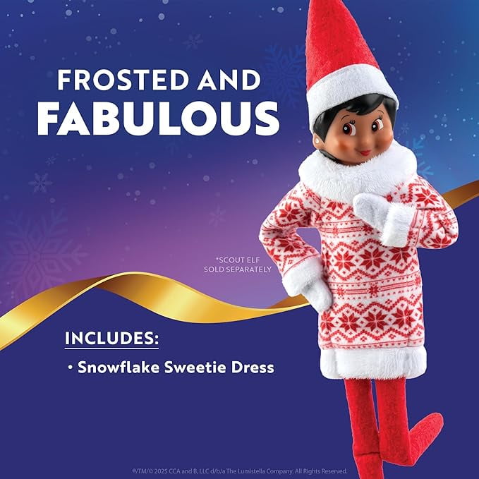 The Elf on the Shelf Claus Couture Collection Snowflake Sweetie Dress -  Charming Fair Isle-Inspired Tunic Dress - Scout Elf Not Included