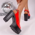 thumbnail image 6 of Lenago Women's Platform High Heel Sandals Open Toe Chunky Heel Slides Dress Shoes Backless Loafers Slip On for Summer Party Night Out Red 8.5, 6 of 9