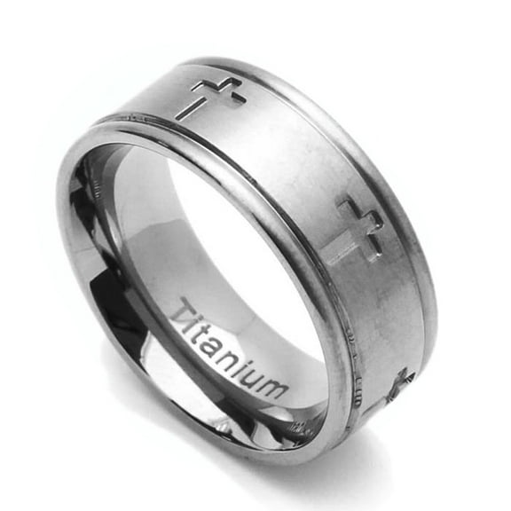 Men Women 8MM Comfort Fit Titanium Wedding Band Cross Flat Ring (Size 6 to 14)