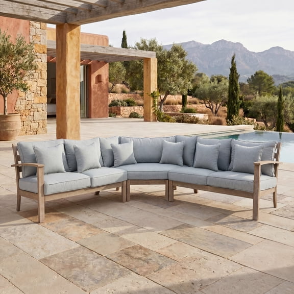 Safavieh Couture Rosabecca Eucalyptus Patio Sectional Sofa, Natural/Light Gray