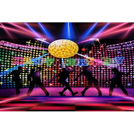 Happy Birthday Disco Banner 70s 80s 90s Fever Dance Let's Glow Crazy Neon Backdrop Background Hippie Party Decorations Supplies