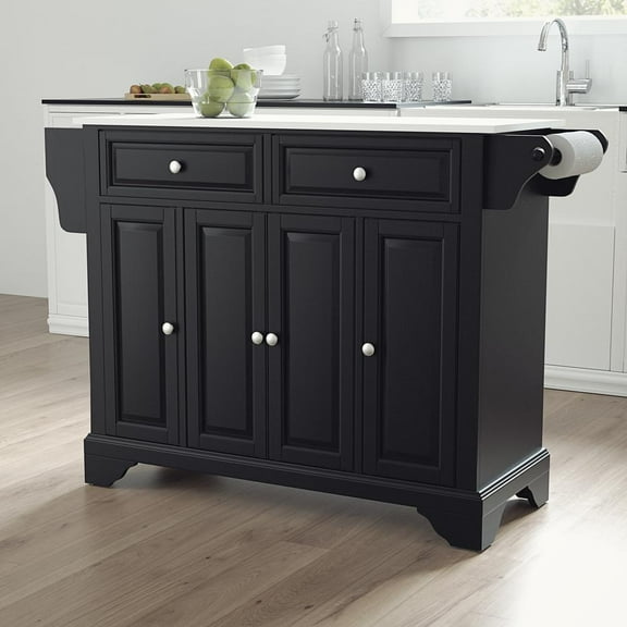 Crosley Furniture Lafayette Wood Granite Top Kitchen Island in Matte Black