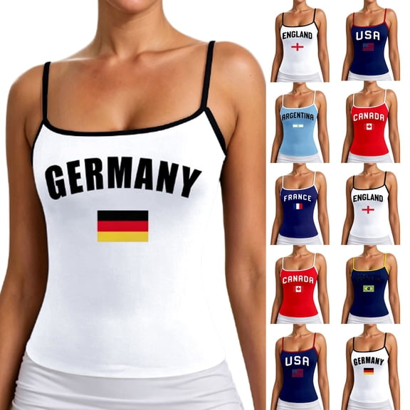 USA Tank Tops Women 4th of July Sleeveless Patriotic Straps Crop American Flag Spaghetti Strap World Shirts