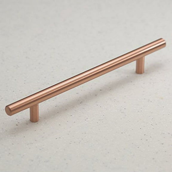 Satin Copper Cabinet Hardware Euro Style Bar Handle Pull - 6" Hole Centers, 8-3/4"" Overall Length