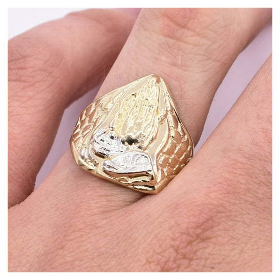 Faith's Embrace Praying Hand Men’s Adult Ring 10K Yellow White Gold, 5.95 Gr - GOLDUM NYC