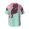 thumbnail image 6 of Lsque Cats On Broomstick print Men's Cuban Collar Short Sleeve Shirt Summer Beachwear Casual Button Down Fashionable Vacation Leisure Shirt-4X-Large, 6 of 7