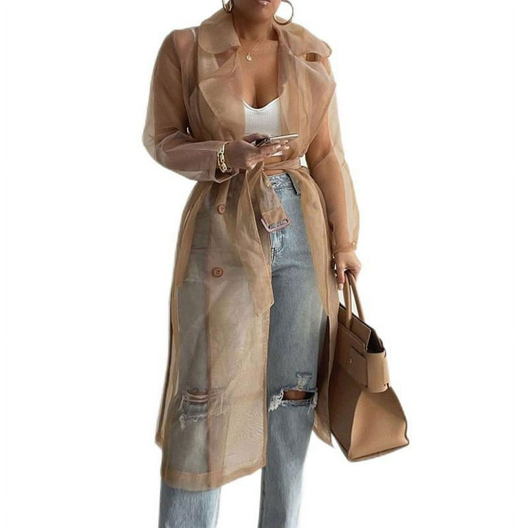 Transparent Mesh Sheer Jackets Summer Buttoned Outwears