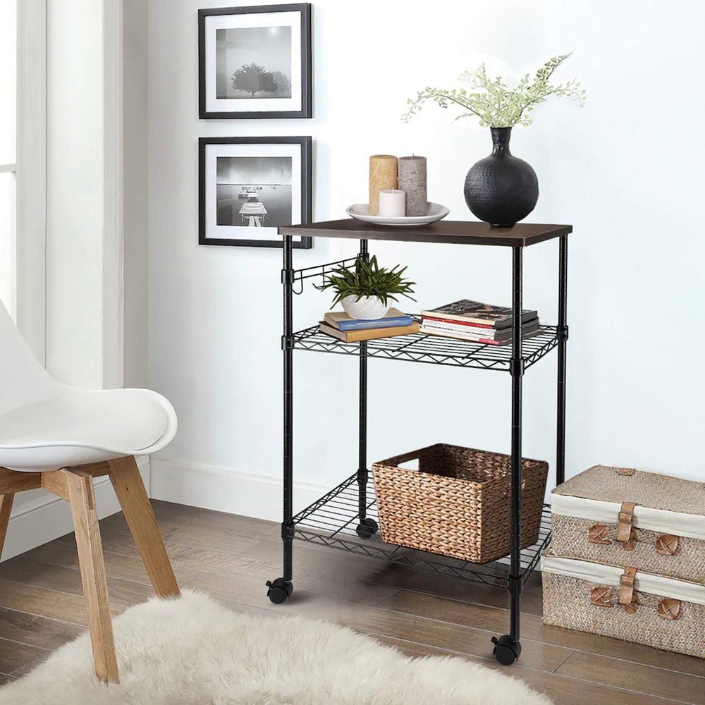Kepooman 3 Tiers Rolling Cart, Kitchen Island for Home, Kitchen Utility Cart with Wheels, Movable Widen Rolling Storage Cart, Black Kepooman 3 Tiers Rolling Cart, Kitchen Island for Home, Kitchen Utility Cart with Wheels, Movable Widen Rolling Storage Cart, Black