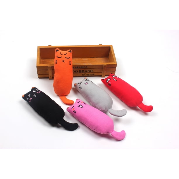 Paquete de 5 juguetes con hierba gatera para juegos de gatos en interiores, juguetes para masticar y limpiar los dientes, almohada creativa para rascar, juguetes para gatos con hierba gatera para mascotas Rojo Verde