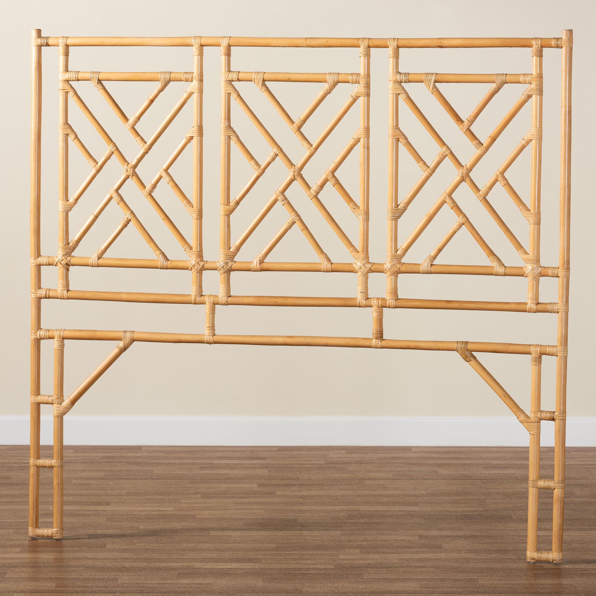 bali & pari Karavo Boho Standalone Headboard, King, Natural Rattan