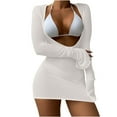 thumbnail image 2 of ylioge Womens Swimsuits Bikinis and Cover Ups Dresses 3 Piece Bathing Suits Push Up Tops High Waisted Thongs Long Sleeve Coverups Bikini Sets, 2 of 3