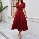 thumbnail image 4 of Vestido largo de manga corta para mujer: vestido de invitada de boda con cuello en V y mangas abullonadas, vestido de noche formal de cintura alta, tallas S-XL, 4 of 7