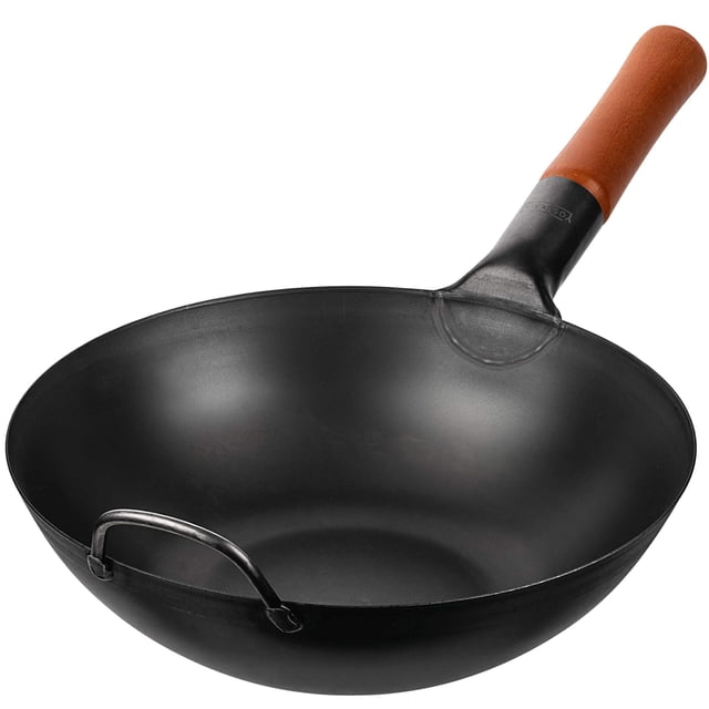 Sartén YOSUKATA de acero al carbono de 30 cm con fondo plano presazonado