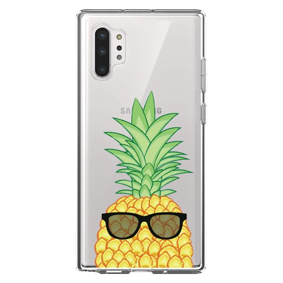 DistinctInk Clear Shockproof Hybrid Case for Galaxy Note 10 PLUS (6.8" Screen) - TPU Bumper, Acrylic Back, Tempered Glass Screen Protector - Pineapple Top with Shades