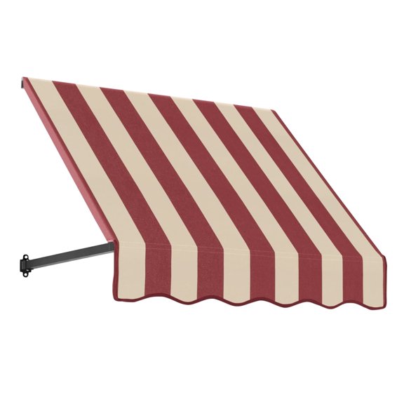 Awntech 3.38 Ft Dallas Retro Straight Slope Fixed Awning with Anodized Arms (40.5in x 18in x 24in), Burgundy/Tan Stripe