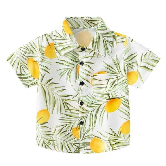 Huesdet Boys Button Up Shirt Short Sleeve Kids Collared Dress Shirts for Toddler Teen Boy Summer Clothes(Yellow,12-18 Months)