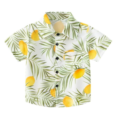 

Toddler Boys Short Sleeve Summer Casual Cartoon Prints Gentleman Tops Hawaii Beach Holiday Floral Shirts T Shirt