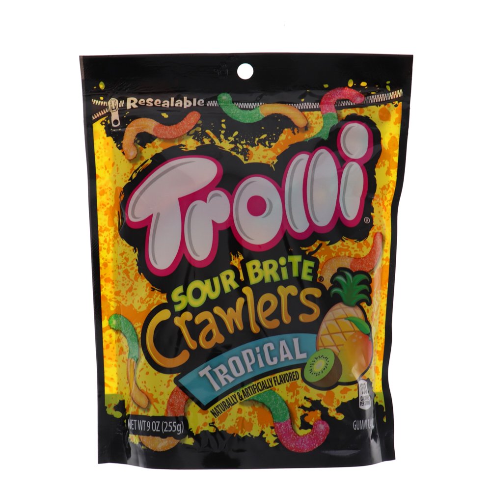 Trolli Sour Brite Crawlers minis Tropical Gummi Candy 9 oz resealable
