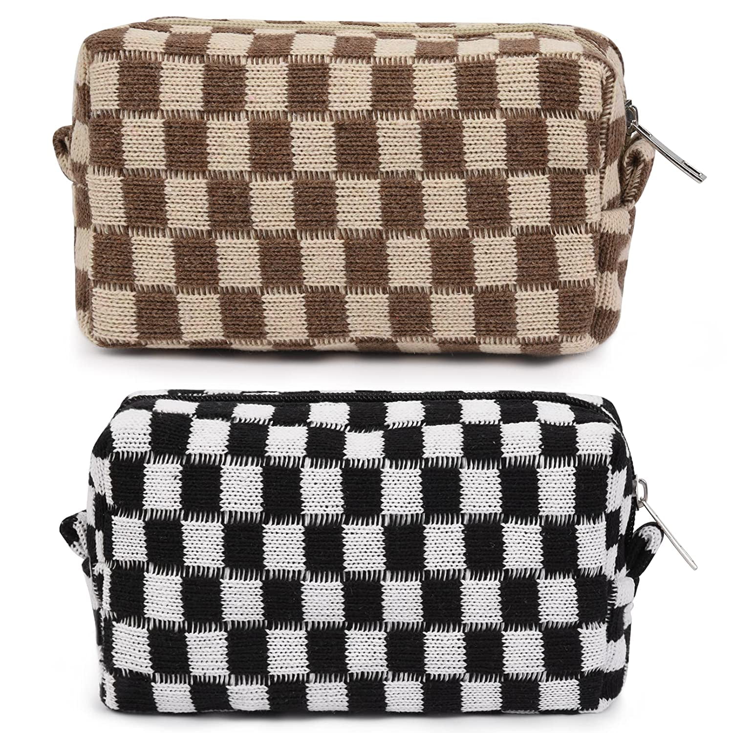 MuG 2 Pieces Makeup Bag Checkered Cosmetic Bag Black Brown Makeup Pouch Travel Toiletry Bag Organizer Cute Makeup Brushes Storage Bag for Women Girls Walmart