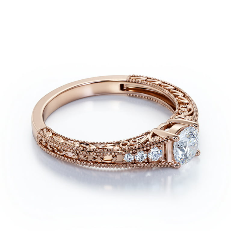 Victorian Filigree .60 Carat Round Cut Real Diamond Ornate Engagement Ring  In 10K Rose Gold - Walmart.Com