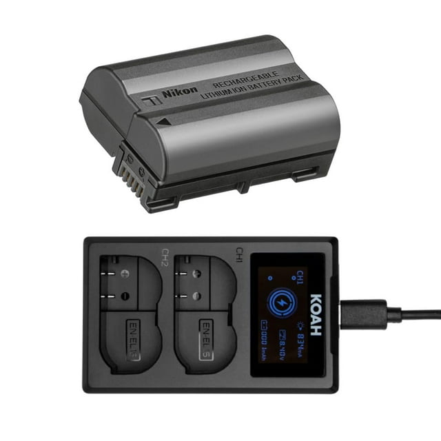 Paquete de baterías Nikon EN-EL15c con cargador LCD dual USB-C