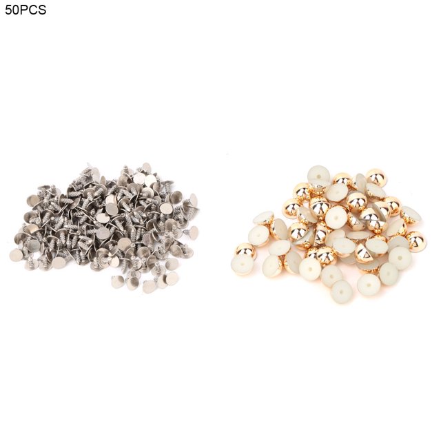 50 piezas de remaches de perlas electrochapadas brillantes semicirculares de 8 mm para decoración de sombreros de tela (dorado poco profundo)