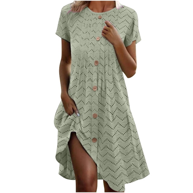 Mgmyaa Robe d'Été Décontractée à Manches Courtes avec Boutons pour Femmes Robe Midi de Plage Voyage Vacances