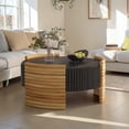 thumbnail image 2 of GZXS Modern Farmhouse Striped Round Coffee Table with Hidden Storage, 31.5" Flip-Top Circle Center Table for Living Room, Small Spaces, Dark Brown+Wood, 2 of 9