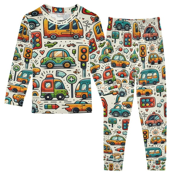 joogoo Cartoon Cars 2 Piece Long Sleeve Tee and Pants Cotton Pajama Set 5Y