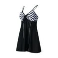 thumbnail image 3 of Arvbitana Women Bathing Suit Sleeveless Striped Print Spaghetti Strap Padded Dress Swimsuit + Low-Waist Shorts Swimwear for Ladies 2Pcs, 3 of 8