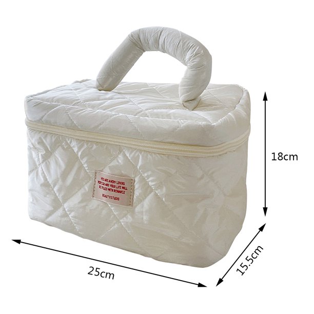 Bolsa de cosméticos de algodón de plumón de gran capacidad para mujer bolsas de maquillaje para vacaciones (blanco) Ndcxsfigh Para Estrenar
