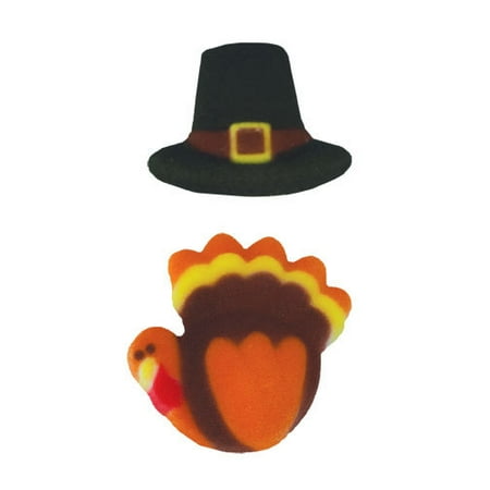 - Turkey And Pilgrims Hat Sugar Decorations Toppers Cupcake Cake Cookies Thanksgiving Favors Party 12 Count