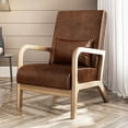 thumbnail image 2 of BELLEZE Mid-Century Modern Accent Arm Chairs Set of 2, Comfy Lounge Chairs with Cushion, Upholstered Faux Leather Armrest Chairs with Wood Frame For Living Room, Bedroom, Reading - Cosby (Brown), 2 of 6