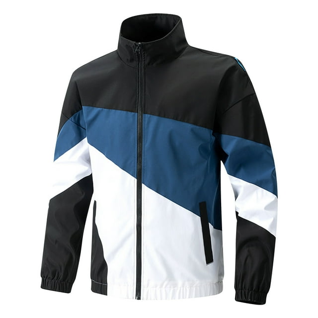 LOVZFMLL Jackets for Men's Color Block Sports Zipper Pocket Long Sleeved Casual Jacket