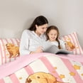 thumbnail image 4 of Homewish Cute Golden Retriever Dog Twin Comforter Sets,Cartoon Animal Bedding Set,Pink White Stripes Decor,Pink Reversible,2 Pieces,1 Comforter and 1 Pillowcase, 4 of 7