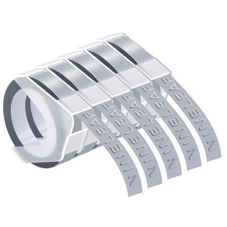 NineLeaf 5 Pack Compatible for Dymo 520104 3D Plastic Embossing Label 3/8'' x 9.8' White on Silver Label Tape